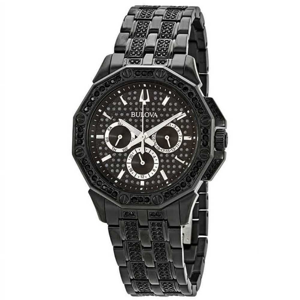 Bulova Octava Black Dial Men's Multifunction Crystal Face Watch 98C134